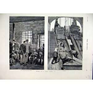  1878 Work Coal Mine Lamps Screening Belt Antique Print 