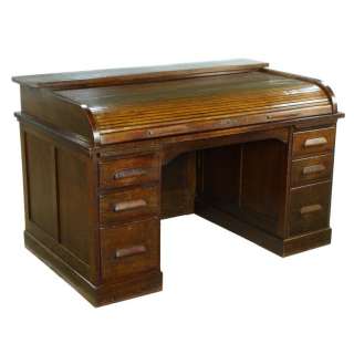 Art Deco Oak Roll Tambour Top Office Writing Table Desk  