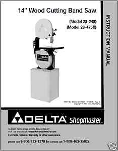 Delta 14 ShopMaster Band Saw Instruction Manual model  