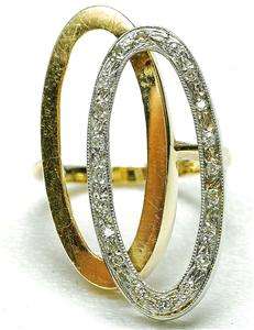   14k Yellow & White Gold diamond Double Oval circle ring Ladies  