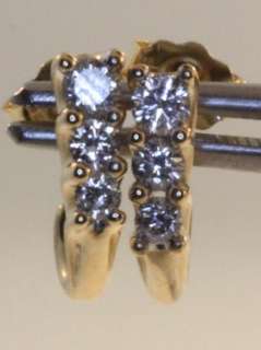 14k yellow gold .25cttw diamond half hoop earrings 1.8g vintage estate 