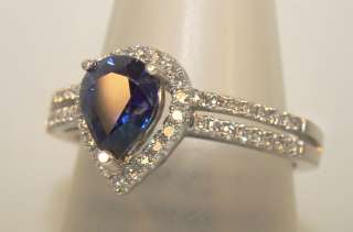 18k White Gold Pear Shape Sapphire With Diamond Halo Ring  