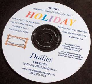 NEW HOLIDAY DOILIES CROCHET BOOK ON CD   7 HOT DESIGNS  