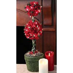  24 Pre Lit Cranberry Topiary Tree With Clear Lights