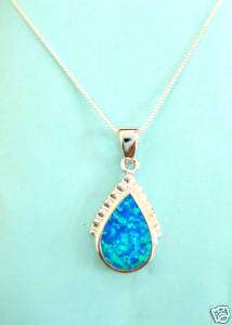 Sterling Silver Opal Tear Drop Charm Necklace 18 New  
