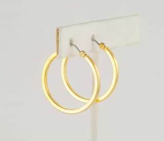 14KT Yellow Gold Ep Flattened Medium Hoop Earrings  