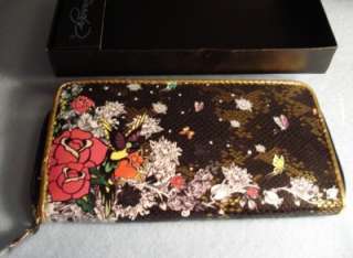 ED HARDY Prairie Meadow Zip Around BLACK Wallet NIB  