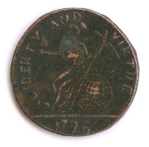 Moneda de cobre colonial 1776 del árbol de pino de Massachusetts