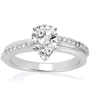 Ct Pear Shaped Diamond Engagement Ring Pave Set 14K WHITE GOLD SI1 