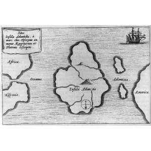   1665 Map,Insula Atlantis Continent,Athanasius Kircher