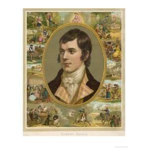 Robert Burns Scottish National Poet Portrait Surrounded by His 