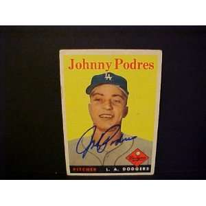 Johnny Podres Los Angeles Dodgers #120 1958 Topps Autographed Baseball 