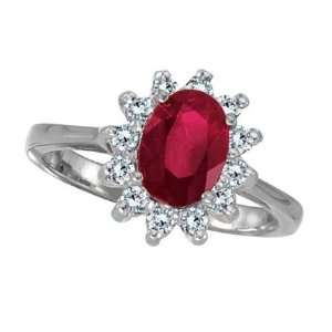 Lady Diana Oval Ruby and Diamond Ring 14k White Gold (1.50 ctw)