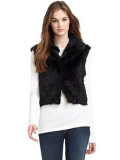 Adrienne Landau   Textured Big Collar Rabbit Fur Vest/Black