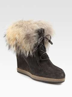 Moncler   Charlotte Raccoon Fur and Shearling Cuff Suede Ankle Boots 