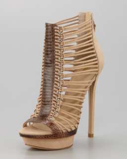X16UE B Brian Atwood Frontera Strappy Suede & Snake Peep Toe Bootie