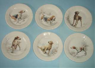 Gien Sologne Dessert Plates Hunting Dogs Set of 6 Boxed  