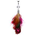   FEATHERS CZ BELLY NAVEL RING DANGLE TRENDY FEATHER BUTTON PIERCING