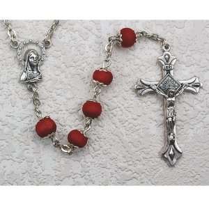 6mm Capped Rose Scent Rosary, Wood Beads, European Red Glass, Includes 