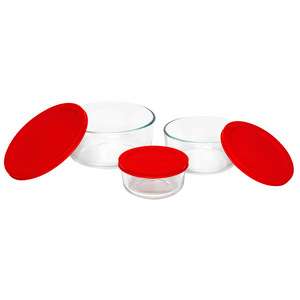 Pyrex 6 Pc Round Glass Bowls Storage Set w/Lids   NEW  