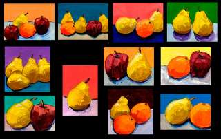 FOUR PEARS Still Life Fruit Expression Art Oil Painting Palette Knives 