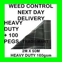 2m x 50m + 100 PEGS WEED CONTROL FABRIC MEMBRANE ground cover 