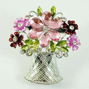   Flower Vase Silver Plated Drop Gemstone Brooch Pins Costume  