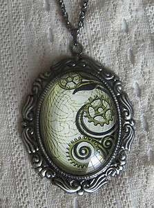   Cogs Cogwheel Steampunk Glass CAMEO necklace/PENDANT GUNMETAL  