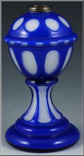 Rare Miniature French Cobalt Blue Cut Overlay Glass Oil Lamp  