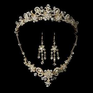 NEW Elegant GOLD Pearl Bridal TIARA & Jewelry Set  