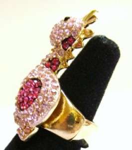 Dinosaur Pink Crystal Gold Tone Stretch Adjustable Ring  