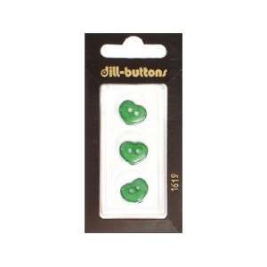  Dill Buttons 13mm 2 Hole Heart Green 3 pc (6 Pack) Pet 