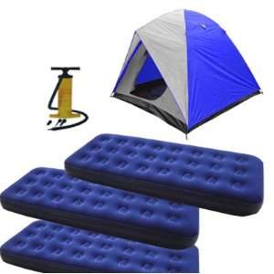  4 Person Dome Tent, 3 of Single Size Air Mats, and Pump 