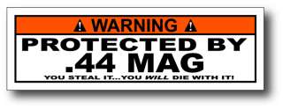 Protected By 44 Magnum Pistol Handgun Sticker Case Safe  