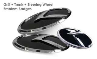 3D K LOGO Emblem Badge 3pc SET Front Grill+Rear Trunk+Steering fit on 