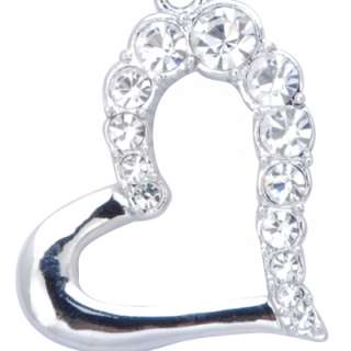   rich rhodium plated open heart shaped pendant is accented with