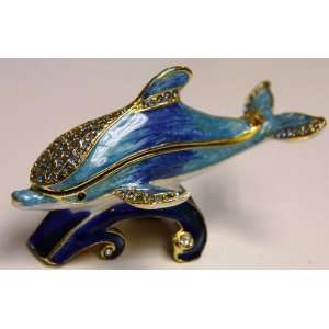  Blue Dolphin Bejeweled Trinket Jewelry Box