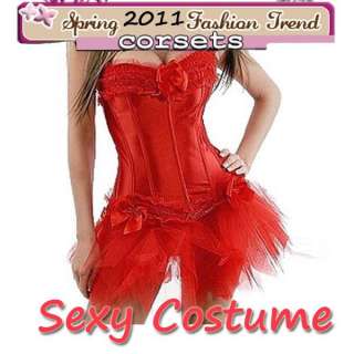Sexy Red Costume Burlesque Moulin Costume CORSET Bustier Tutu 