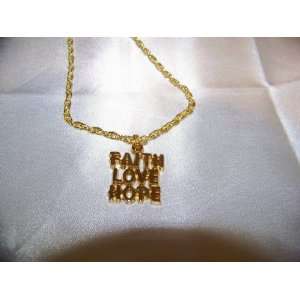   Karat Gold Overlay Phrase Necklace Faith Love Hope 