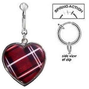  Fake Belly Navel Non Clip on Red Black White Plaid Heart 