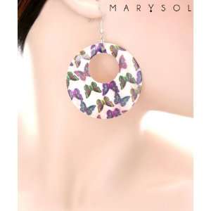  Colorful Butterfly Print Round Fashion Earrings Jewelry