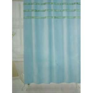 Baby Blue Faux Suede Fabric Shower Curtain with Grosgrain Ribbon Trim 