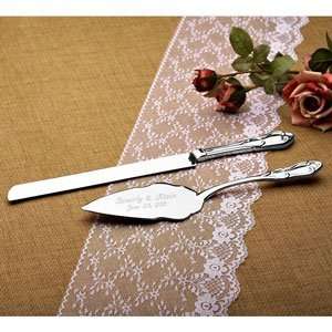  Personalized Simply Silver Cake Knife and Server Set 