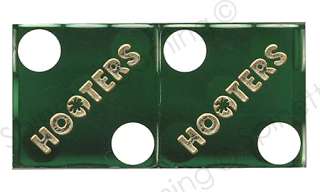   USED Green DICE (2) HOOTERS Casino LAS VEGAS NEVADA MATCHING NUMBERS