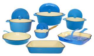12 Piece Enamel Cast Iron France Blue Cookware / Cooking Set. Super 