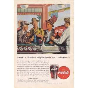   Coca Cola Ad Farmer & Businessman at Soda Fountain Original Coke Ad