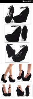 Fashion Women Shoes Mary Jane Faux Suede Platform Classic Wedge Heel 