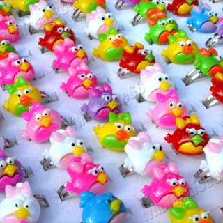   100pcs mixed color resin angry birds cute rings new jewelry  