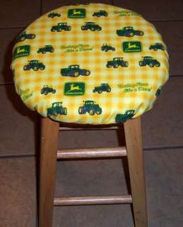 JOHN DEERE Tractor Yellow Plaid 13 Bar Stool Slip Cover NOT A PAD or 