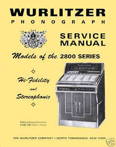 Wurlitzer 2800, 2810 Jukebox Service Repair Manual  